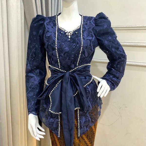 Premium Kebaya Puff + Obi Belt Motif Bunga S-Xxl