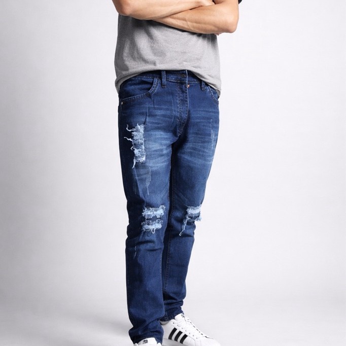 Celana Jeans Pria Biru Ripped/Celana Jeans Ripped/Celana model Slimfit/Celana Jeans Biru Selimfit Pr