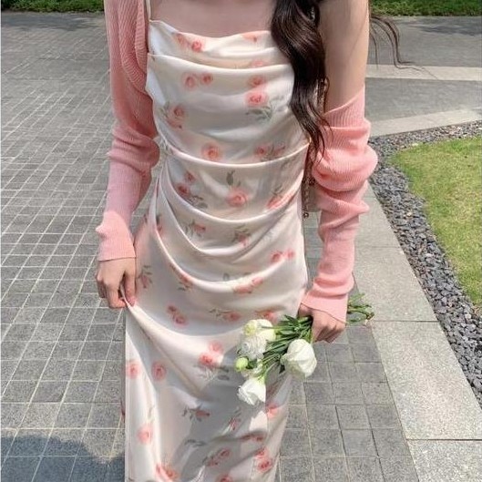 Pilihan - 1308 Elegant White Long Summer Dress Big Size Korean Style Dress Floral Panjang Wanita Put
