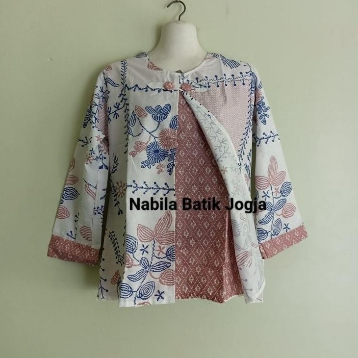 Blus Batik Lengan Panjang/ Blus Bolero Ritsleting Belakang.Blus Lengan Panjang Tanpa Krah. Seragam B