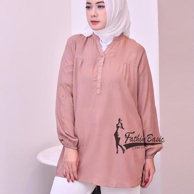 blouse polos warna Magenta Kemeja atasan wanita Rayon Premium
