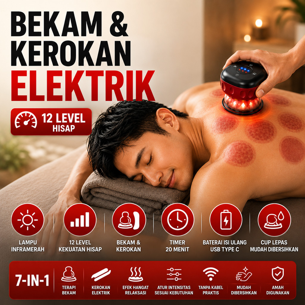 Alat Pijat Badan Kerokan Elektrik Body Scraping Massage Smart Electric Vacuum Cupping Heating Suctio