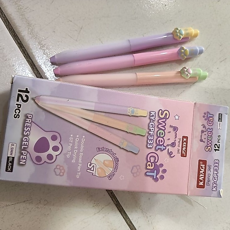 (3pcs) pena kayagi ky-gpf333 cat Paw gel hitam 0,5mm