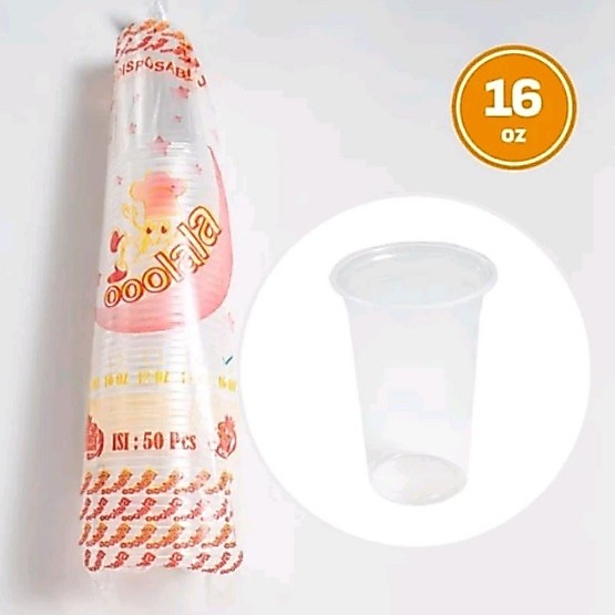 Gelas plastik 16 oz isi 50 pcs tipe DATAR merk OOLALA