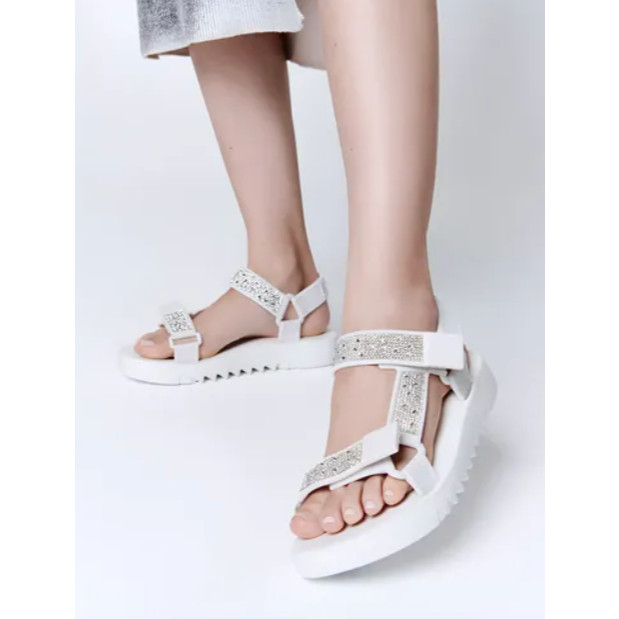 Sandal Tali Platform Wanita Melissa Deluxe Papete Ad White