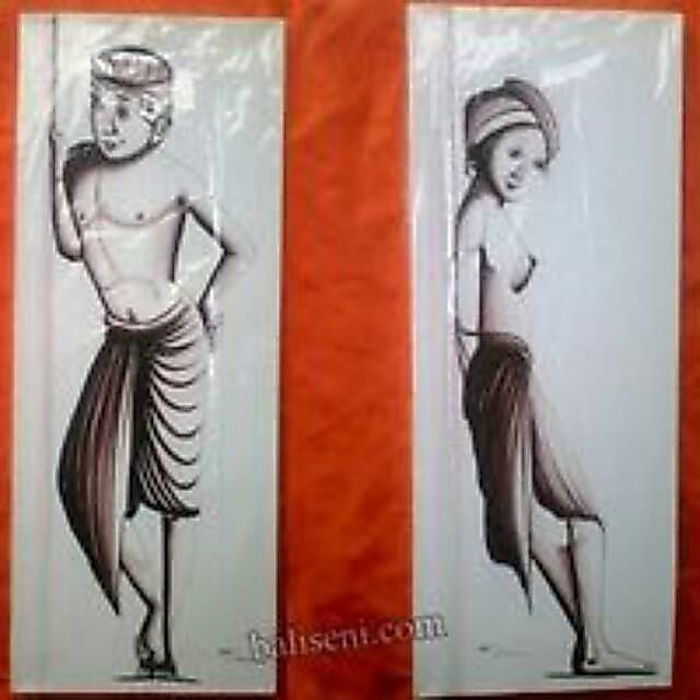 Lukisan Tradisional sepasang cewek cowok adat bali