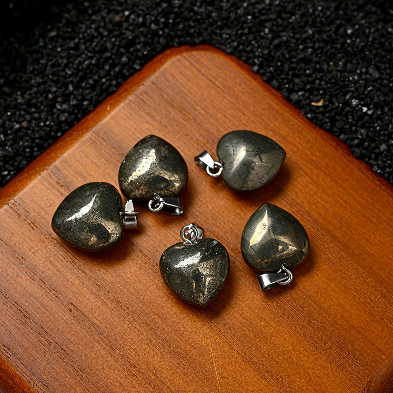 Liontin bulan cinta persik pirit, pentagram, liontin batu emas bodoh aksesori liontin DIY 15mm