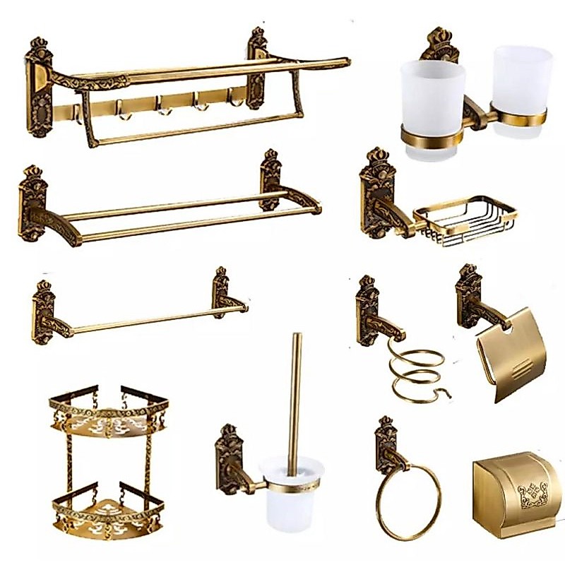 Perlengkapan Kamar Mandi Vintage Aksesoris Kamar Mandi Gold Antik Rak Tisu Dinding Rak Handuk Gold A