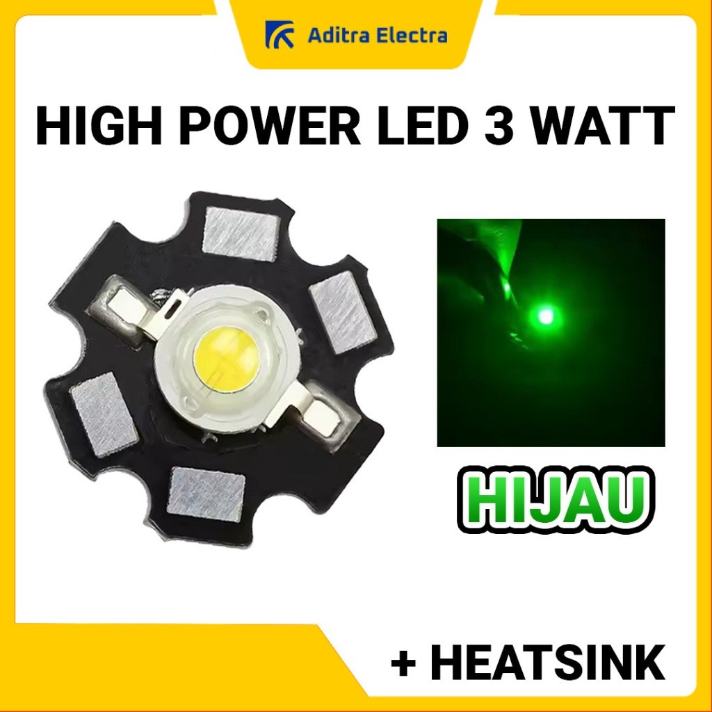 HPL 3 Watt | High Power LED 3 Watt Include Heatsink Bintang -  Warna Hijau