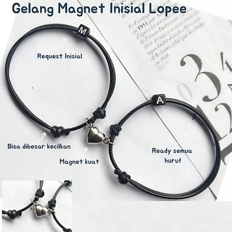 GELANG COUPLE MAGNET LOVE DAN BULAT INISIAL HURUF BALOK