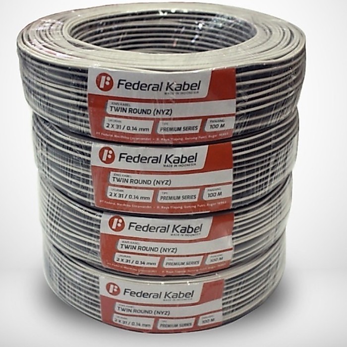 kabel tweter walet FEDERAL TWIN ROUND - hitam putih 2x31 0.14 mm premium series