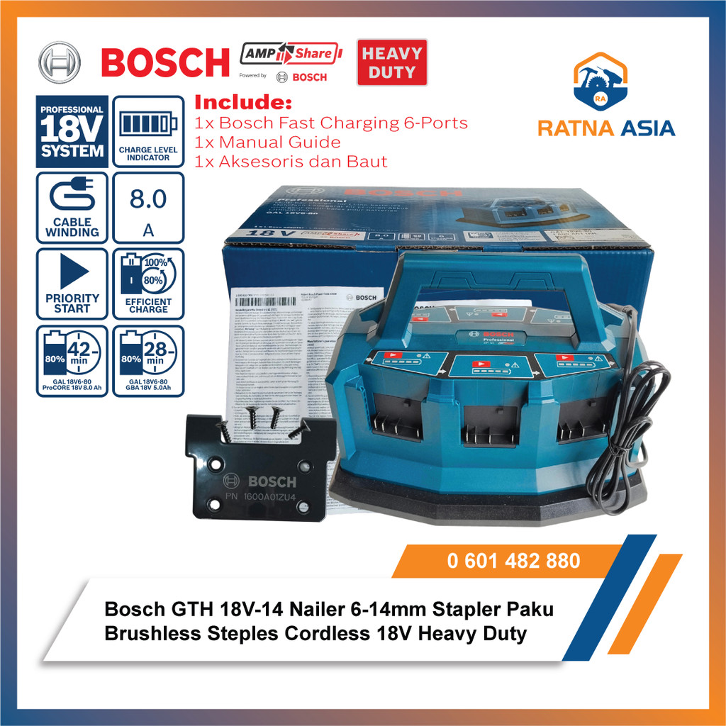 Bosch GAL 18V6-80 Charger 6 Port Baterai Fast Charging 8Ah Pofessional