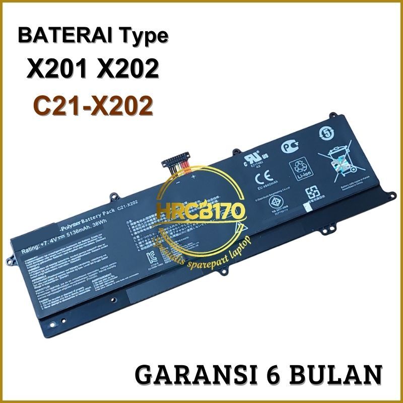 Baterai Batre Asus X201 X201E S200E C21-X202 Battery Asus X201E 38Wh -HRCB