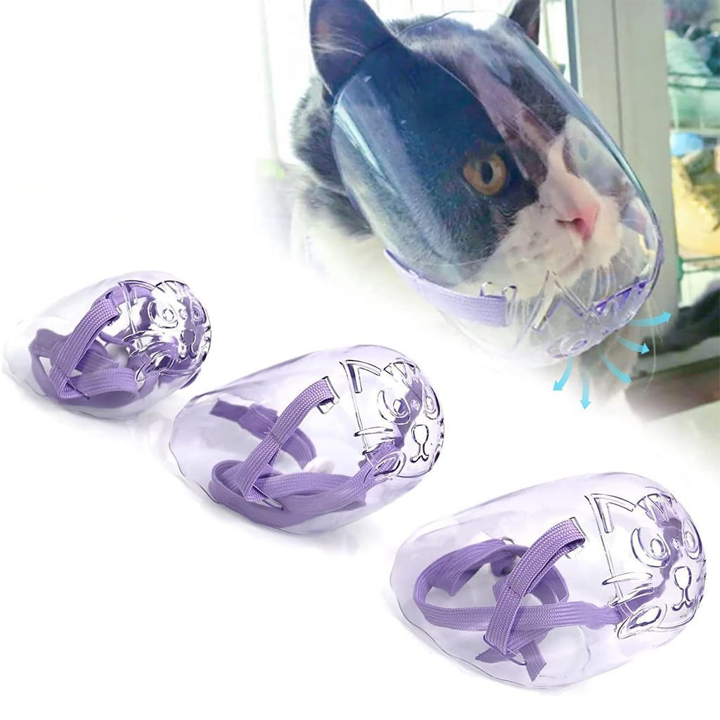 Penutup Kepala Kucing Anti Gigit Bahan PC Transparan Anti Pengap Helm Grooming Mandi Kucing S M L