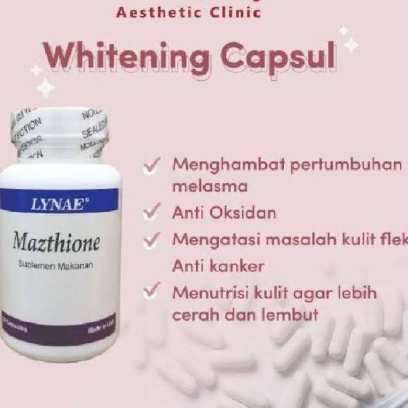Mazthione Lynae 100% original L-glutathione asli obat pemutih kulit wajah Dan badan isi 60 kapsul