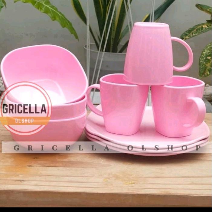 1 SET PERALATAN MAKAN ISI 1LUSIN CAMPUR PIRING KOTAK TEPLEK+MANGKUK+GELAS BAHAN MELAMIN ASLI TEBAL D