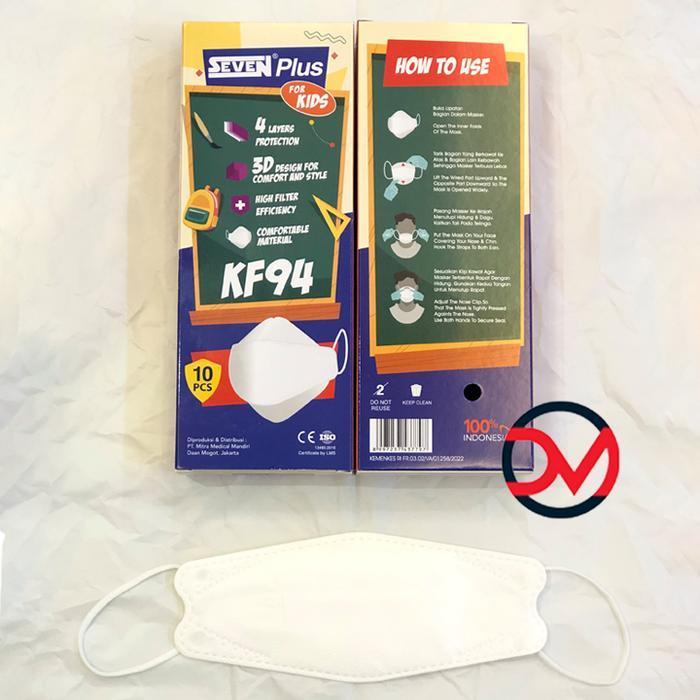 Masker Seven Plus Kids KF94 4ply / Masker Anak KF 94 isi 10 - PUTIH KF KIDS