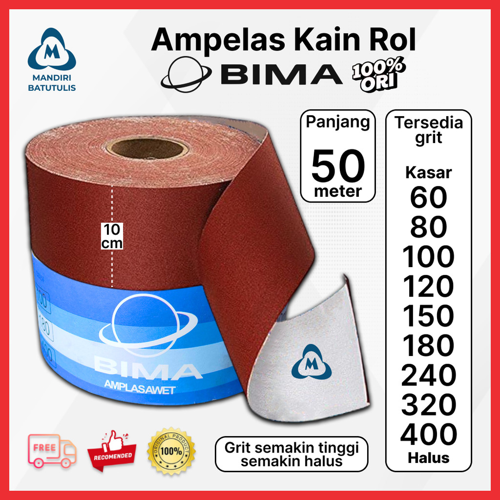 Amplas Meteran BIMA 50 meter / Amplas Roll / Ampelas tembok 50m Kasar Medium Halus 1 ROLL