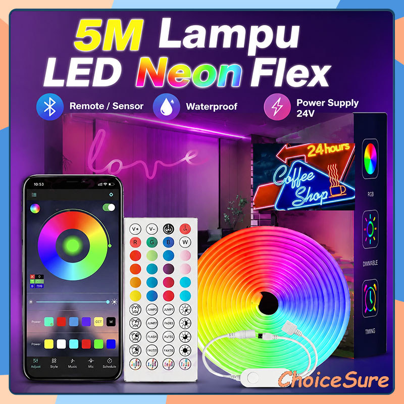 5M Lampu Led Neon Flex / Lampu Neon Flex Running Led Remote / Sensor Tahan Air / Daya 24V