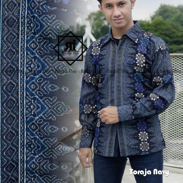 HOT DEALS SET KEBAYA COUPLE KEMEJA BATIK AYAH ANAK MOTIF TORAJA NAVY BAJU BATIK COUPLE SETELAN KEBAY