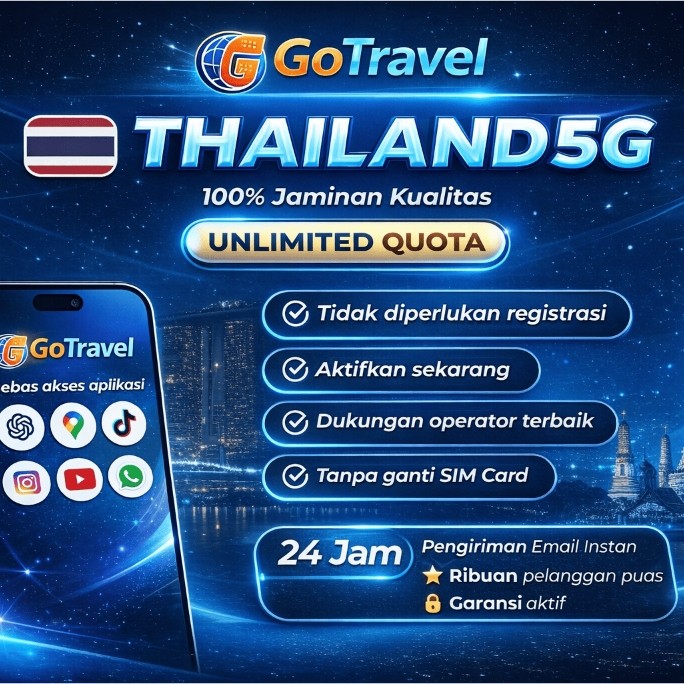 eSIM Thailand Bangkok 1,2,3 Hari 0,5GB,1GB,2GB,3GB - 4G LTE/5G, Internet Unlimited,Hotspot, No Calls