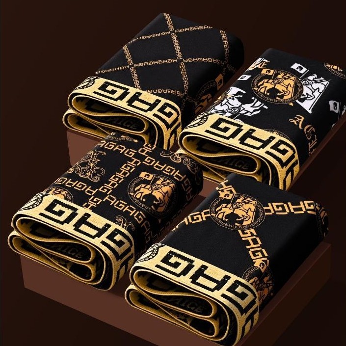 Paket 4 Pcs Celana Dalam Boxer Pria Motif Agag Polyester Adem Antibakteri | Boxerku 001