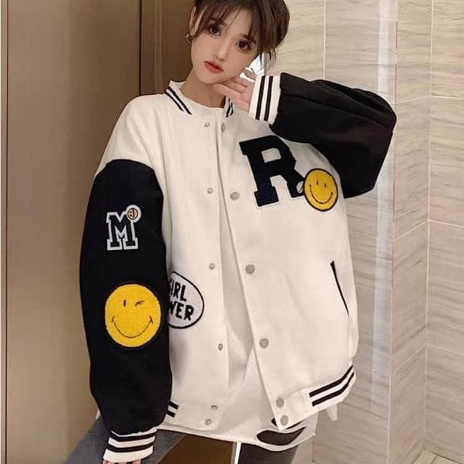 Diskon R Smile  Varsity Jaket Baseball Oversize - Jaket Varsity Wanita - Baseball Jaket