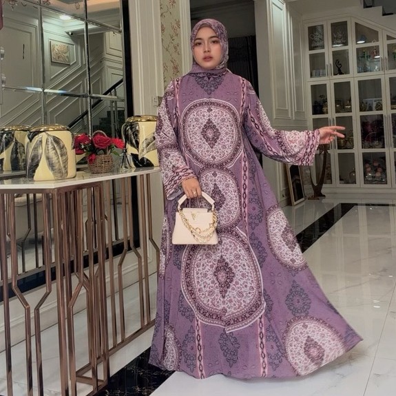 Set Gamis Ungu Hijab voal by Eldeena syari