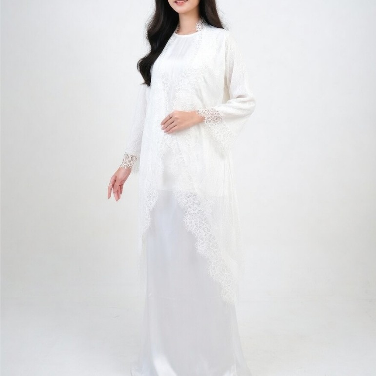 Maitara Maxy Dress Setelan Gamis Inner & Outer Wanita Elegan Warna Putih Polos
