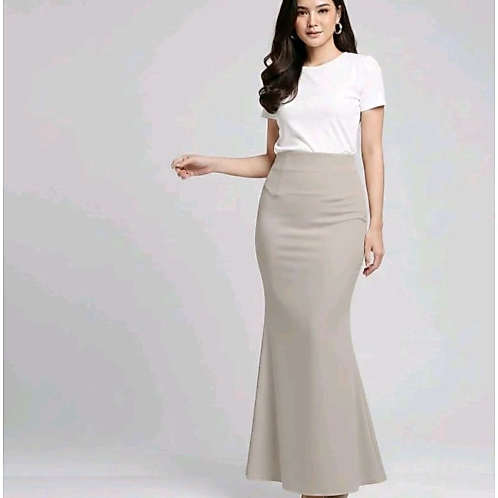 Rok Lunar Mermaid Skirt Panjang Wanita-Rok Duyung Kerja Daily Scuba Korean Style