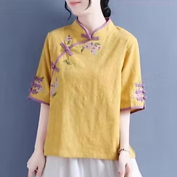 Wanita Imlek Atasan Blouse Wanita Imlek Atasan Cheongsam Top Import Cantik Terbaru - Yellow Atasan C
