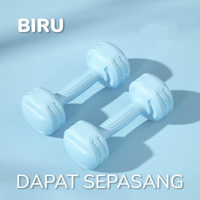 SET SEPASANG Dumble Barbel 1KG/ 2KG/ 3KG/ 5KG Dumbell Gym Fitnes PE Material Home Work Out - Biru, 1