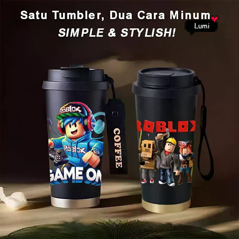 Motif Robux keren elegan Tumbler Termos 500ml Large Capacity Coffee Mug,High-End, Portable, Office T