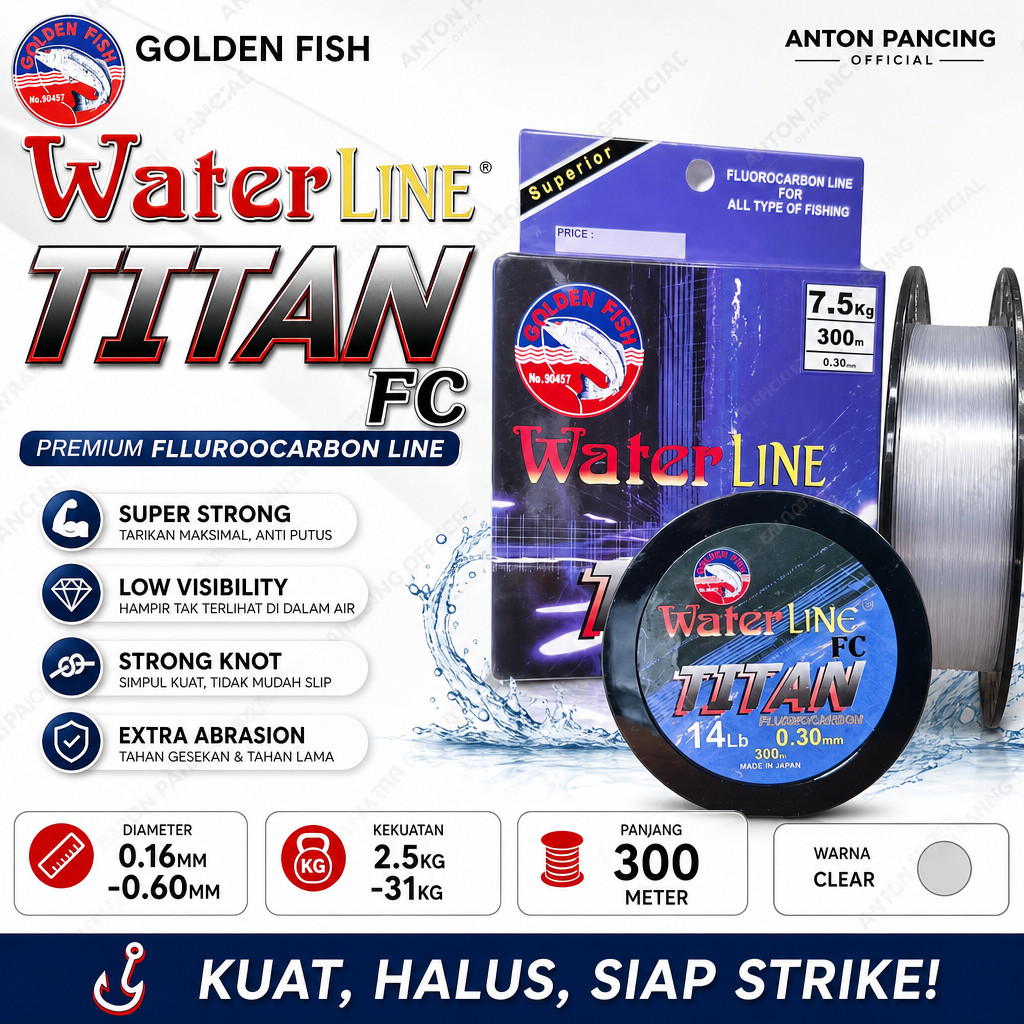 Senar Pancing Golden Fish Waterline Titan FC 300meter Superior Flourocarbon