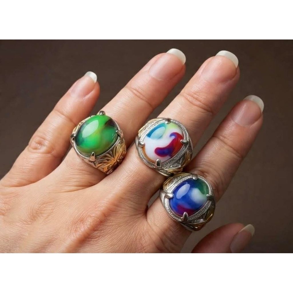 Batu Akik Natural Pancawarna Crystal Alpaka Mewah