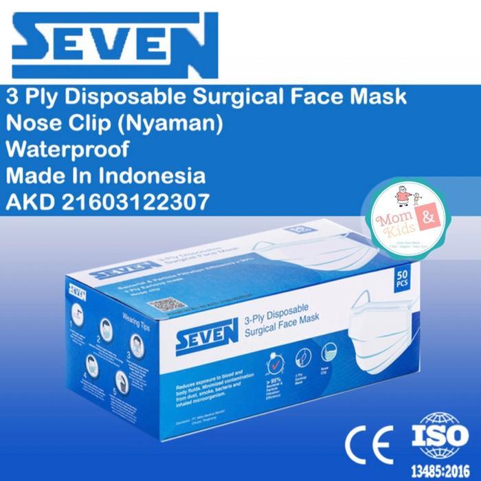 Masker Medis Seven Earloop 3Ply (50 pcs) | Masker Seven 3 Ply Mask - Biru Muda