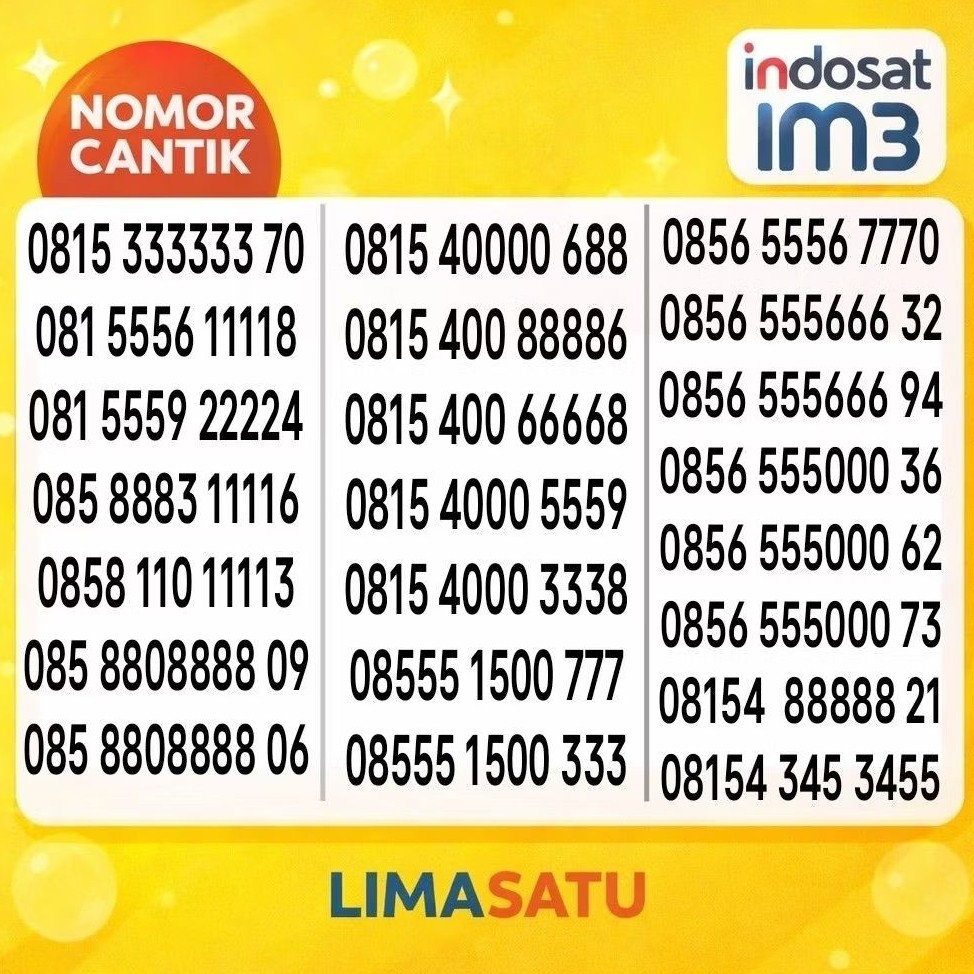 Kartu Perdana Nomor Cantik Indosat 4G 5G - Nomor Cantik IM3 Panca 00000 kwartet 0000 Hexa 111111 333