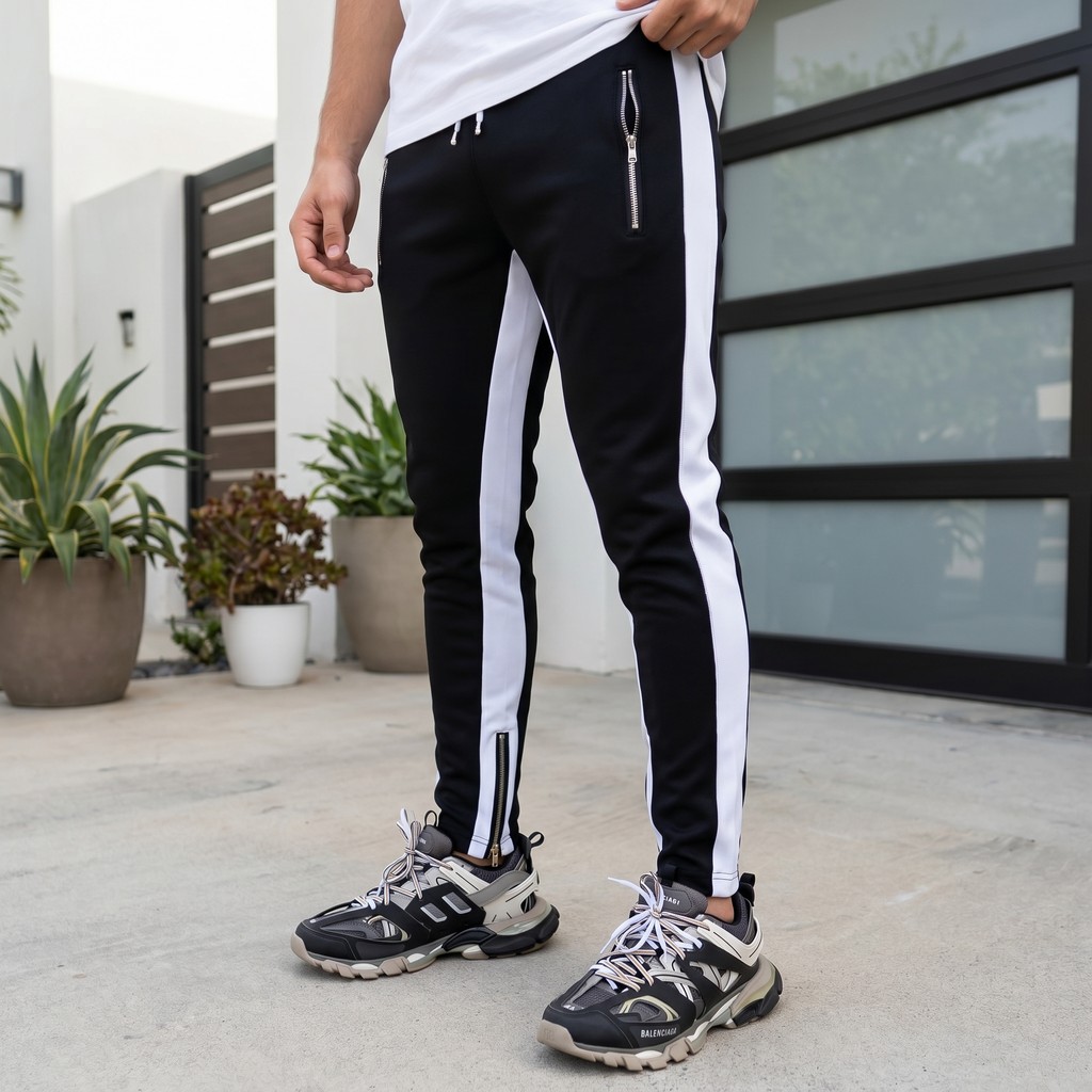 Celana Joger Scuba Premium Pria Wanita List Putih Depan Belakang Celana Jogger Harian