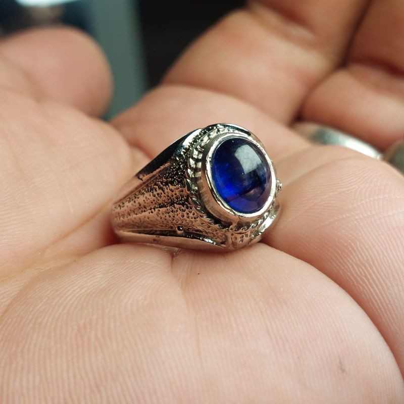 Cincin Batu Permata Blue Safir Natural Asli Afrika