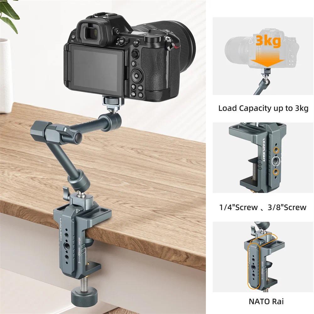 LEAPLIGHT Table C-Clamp with 360° BallHead Magic Arm Kit Adaptable Super Clamp for Outdoor Camera Ph