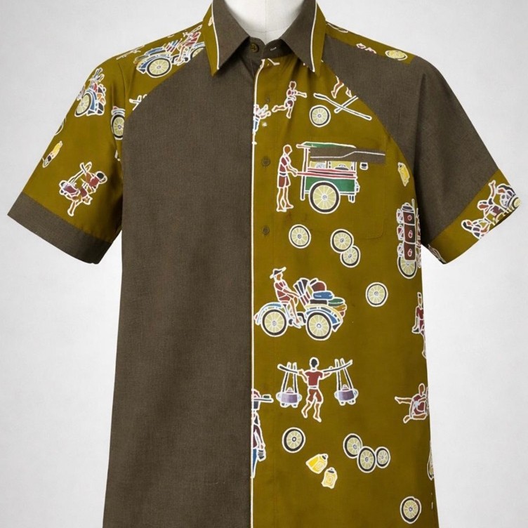 Kemeja Pria Batik Surabaya Motif Gembili Wonokromo Kombinasi Lurik