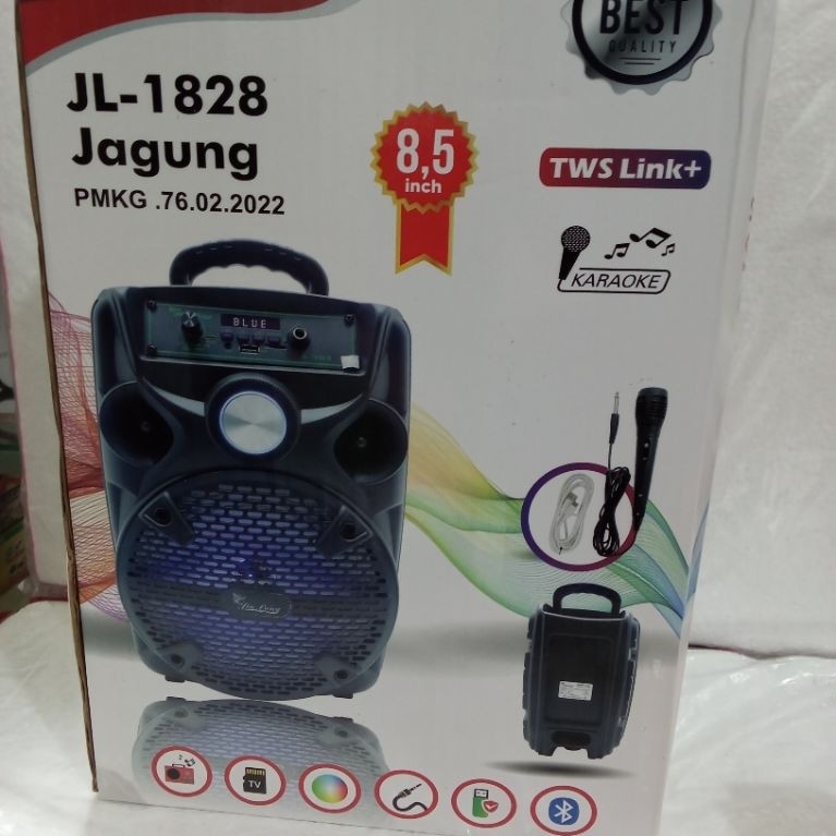 SPEAKER BLUETOOTH JINLONG JL 1828 JAGUNG LED 8'5 INCH FREE MIC KABEL KARAOKE + REMOTE - SPEAKER KARA