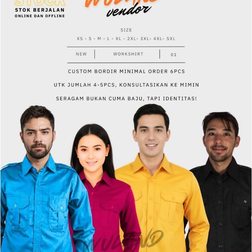 Kemeja Seragam Pria Wanita Warna Biru Turkis, Red Burgundy, Kuning Terang, Hitam untuk Komunitas, Or