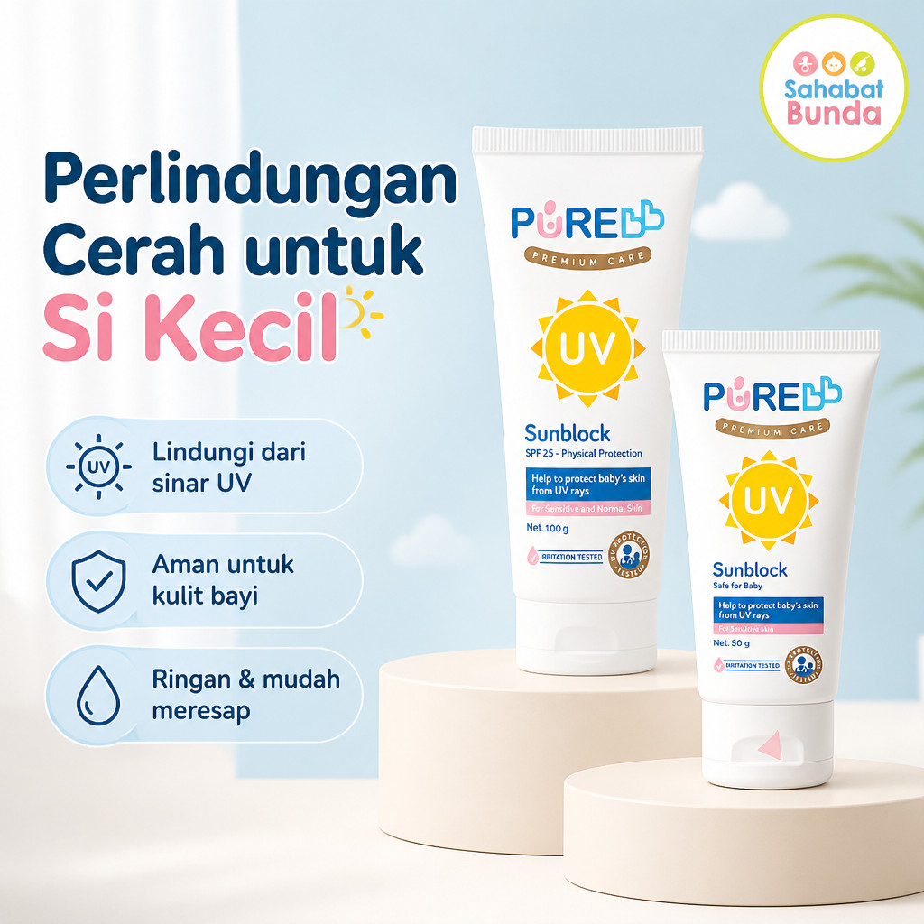 PURE BABY Sunblock Sun Block UV 100gr 50gr Krim Tabir Surya Bayi Anak Pure BB