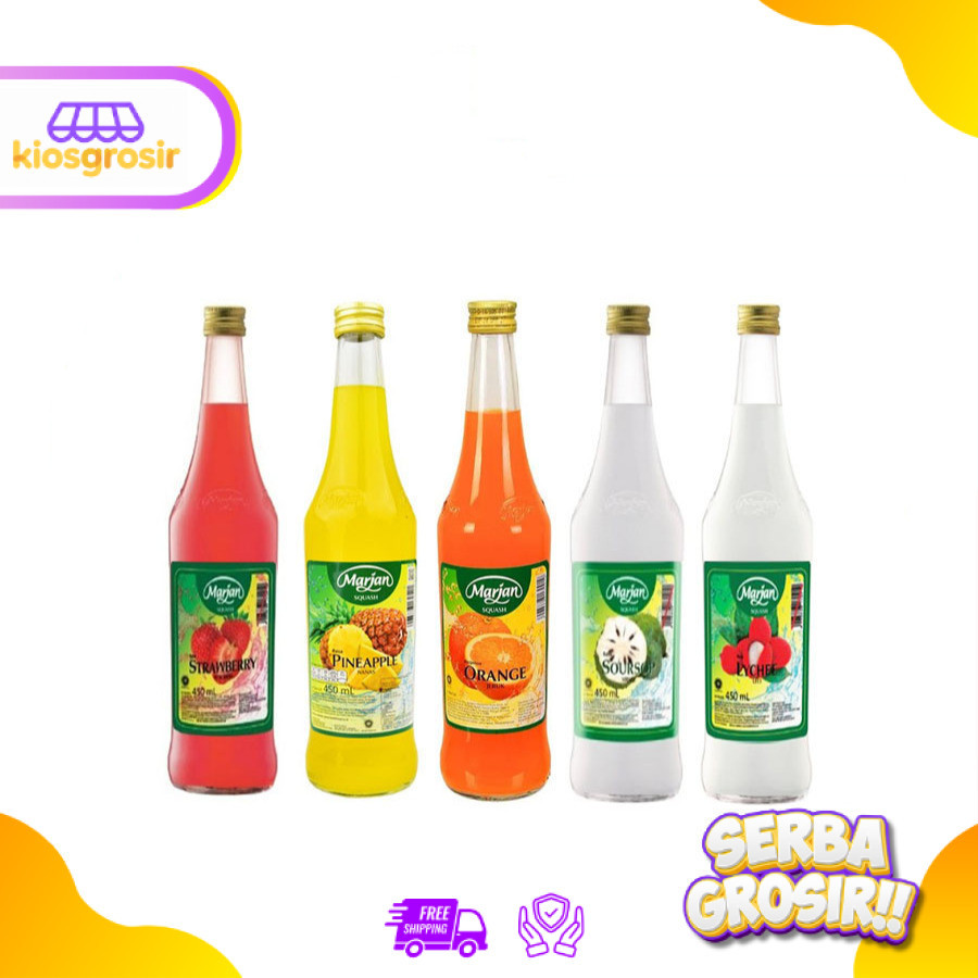 KIOSGROSIR Marjan Squash Sirup Leci Jeruk Orange Strawberry Sirsak Nanas 450 ml Syrup