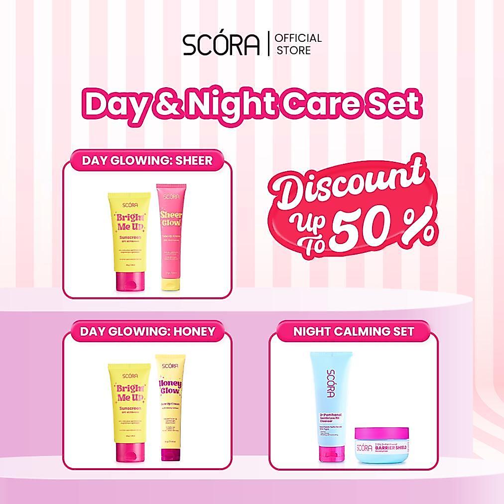 Day & Nht Care Set: SCORA Brht Me Up Sunscreen 40 Gr + SCORA Tone Up Cream Series 30 mL + 2,5% D-PAN