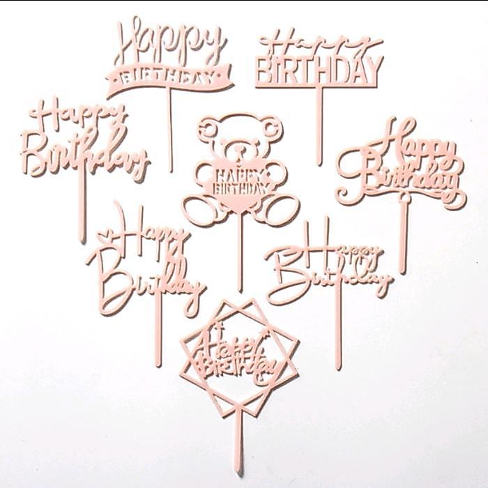 Mini Topper Pink Happy Birthday, Topper Kecil Happy Birthday Cupcake