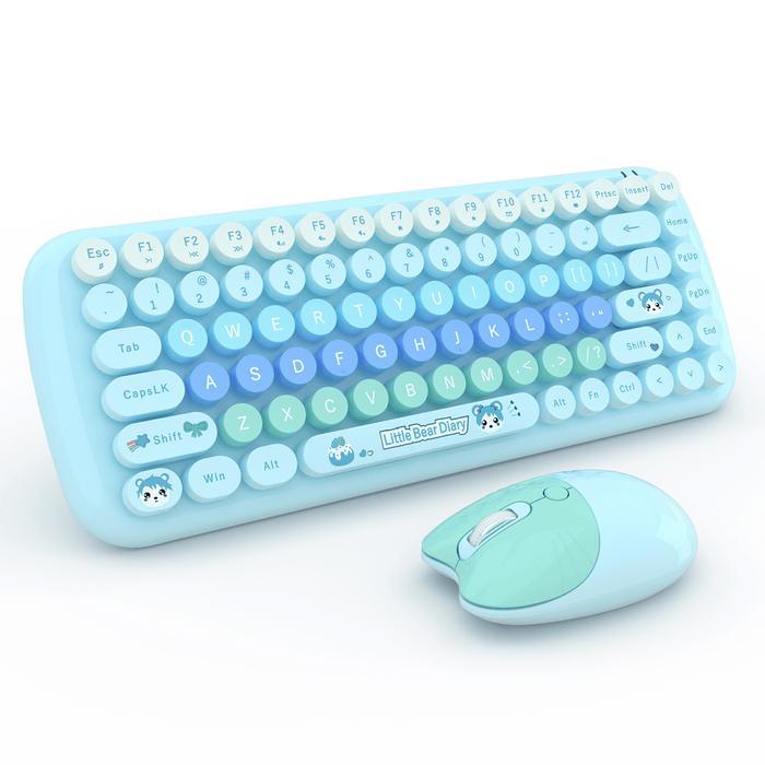 MOFii Keyboard Wireless Dan Mouse Wireless Set Little Bear Candy - Biru