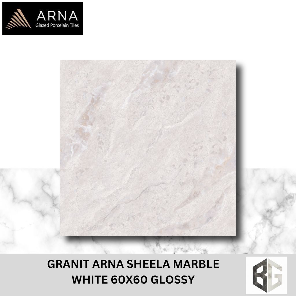 Granit Lantai Arna Sheela Marmer Marbel 60x60 Glossy White Grey Motif Marmer