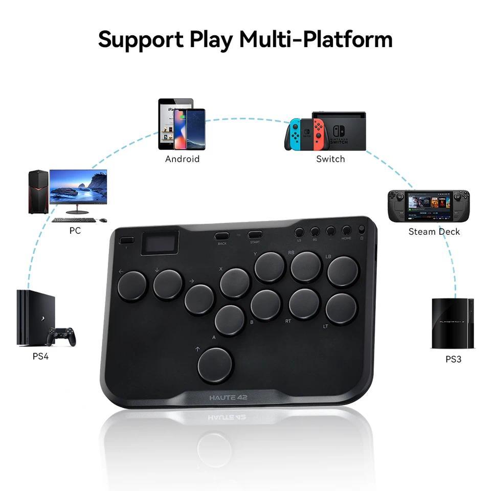 Haute42 Joystick Hitbox Fightstick Leverless Mini Arcade Controller For PC/PS3/PS4/Swit Leverless Hi